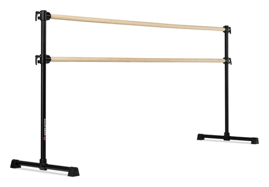 VITA Barre Portable Freestanding Double Ballet Barre, Professional, 8 Ft Bars, Black, Wood | Adjustable Height, Made in USA, Home or Gym Exercise Equipment for Kids & Adults | Dance, Fitness, Pilates