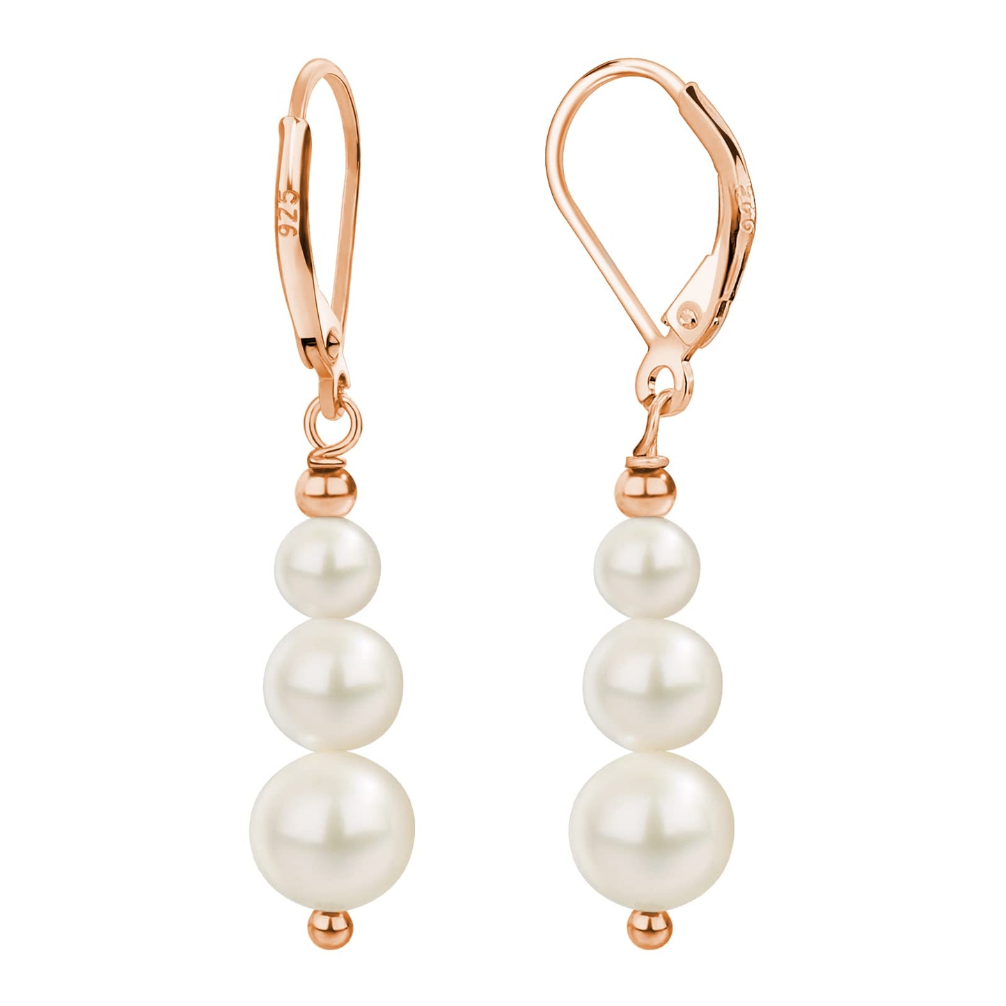 ZVVBOO Sterling Silver Freshwater Pearl Drop Earrings for Women – Rose Gold Plated Dangle Earrings