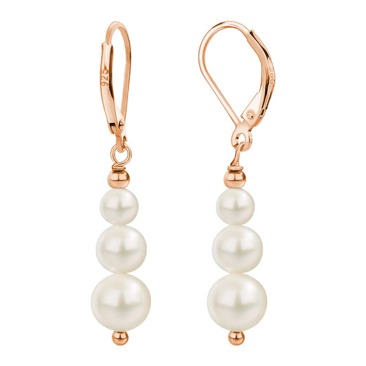 ZVVBOO Sterling Silver Freshwater Pearl Drop Earrings for Women – Rose Gold Plated Dangle Earrings