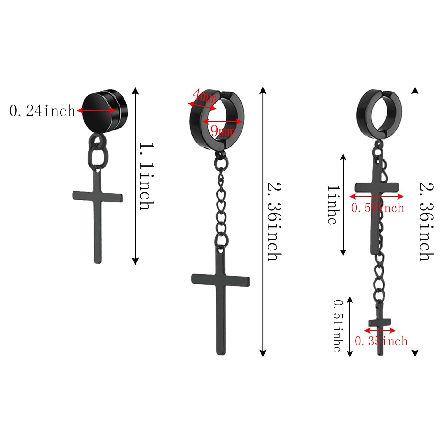 NEWITIN 4 Pairs Stainless Steel Magnetic Earrings for Men Clip on Earring Magnetic Stud Earring Unisex Non Piercing CZ Magnet Studs Diamond Cross Earrings for Women Men
