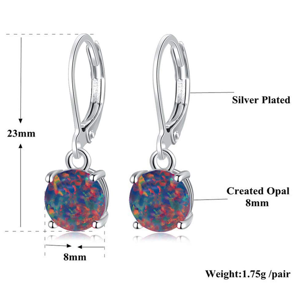 CiNily Black Opal Dangle Drop Earrings Leverback Round-Cut Gemstone Rhodium Plated Earrings for Women