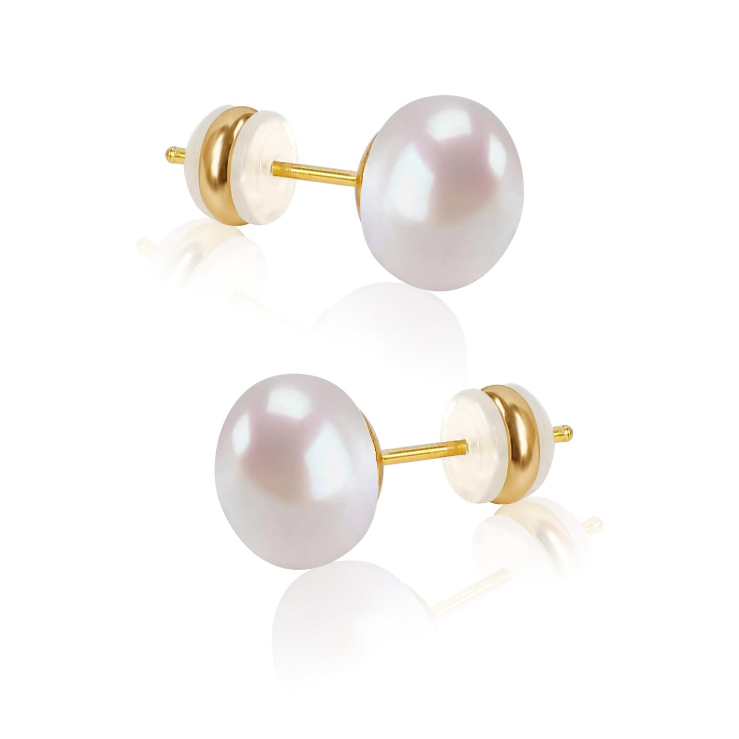 Natural Freshwater Cultured Pearl Stud Earrings, AAAA+Handpicked, Sterling Silver 18K Gold Plated Hypoallergenic Earring Studs Jewelry For Women (8mm)