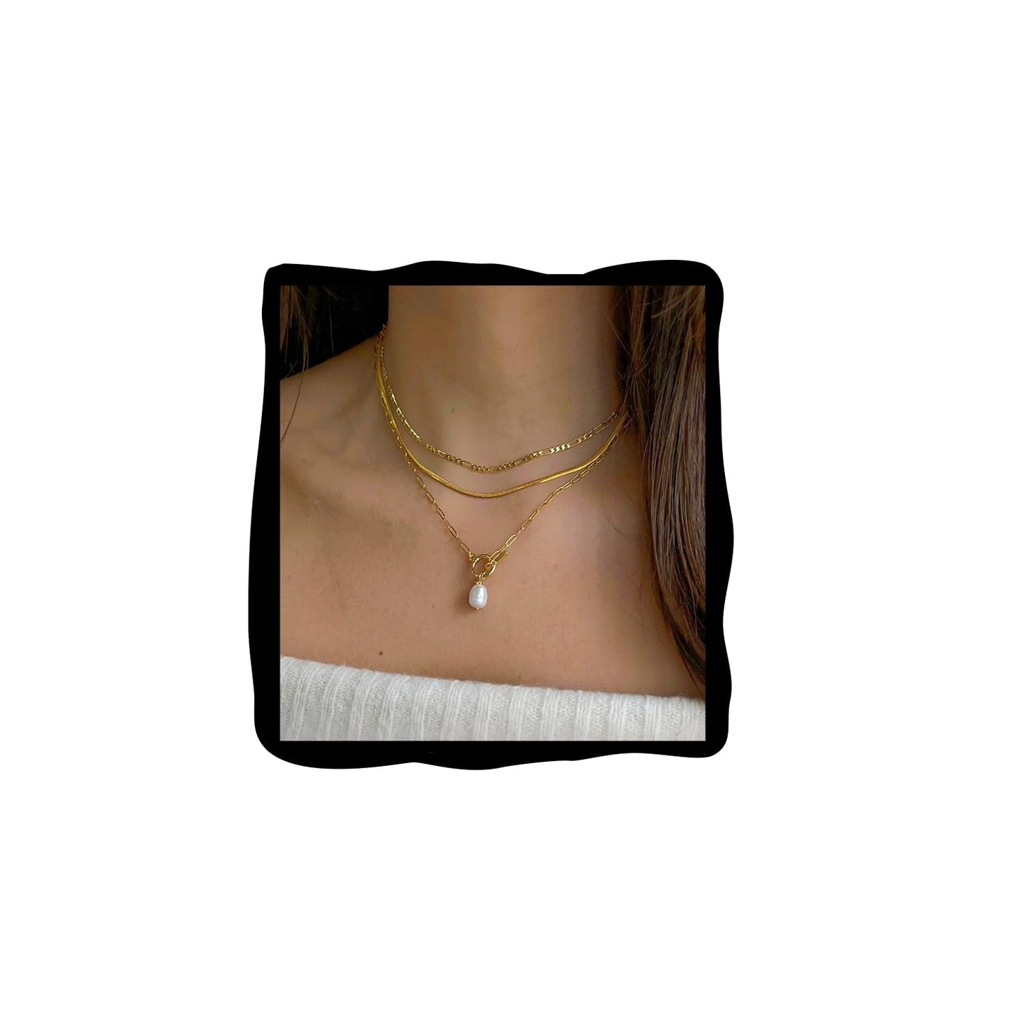 Gold Layered Necklaces for Women Stackable Pearl Pendant Choker Necklaces 3PCS Cute Simple Paperclip Chain Necklaces Set Dainty Trendy Multilayer Thin Chain Elegance Jewelry Set Gifts