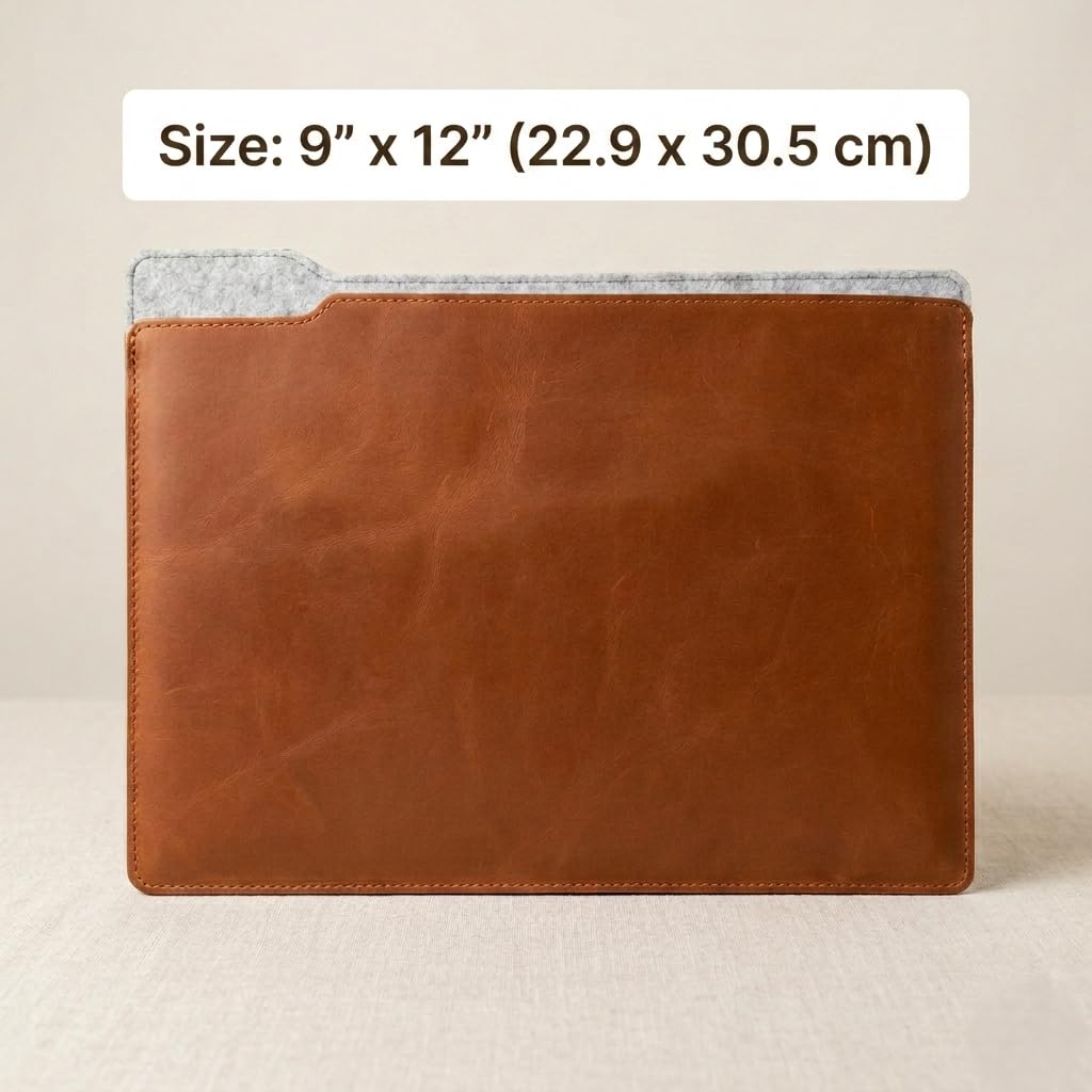 TORAKIP Genuine Leather Document Case 9" x 12" – Slim Portfolio Folder for Papers, Contracts & Files, Handmade Leather Organizer for Office & Travel, Warm Brown