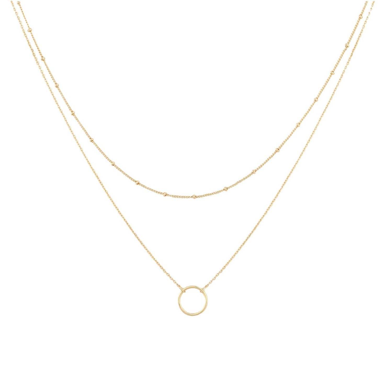 JELLYSEE Gold Necklaces for Women - 14K Gold Plated Layering Necklaces Trendy Circle Paperclip Chain Pendant Choker Necklace, Simple Diamond Cross Bow Jewelry Set Gifts for Women