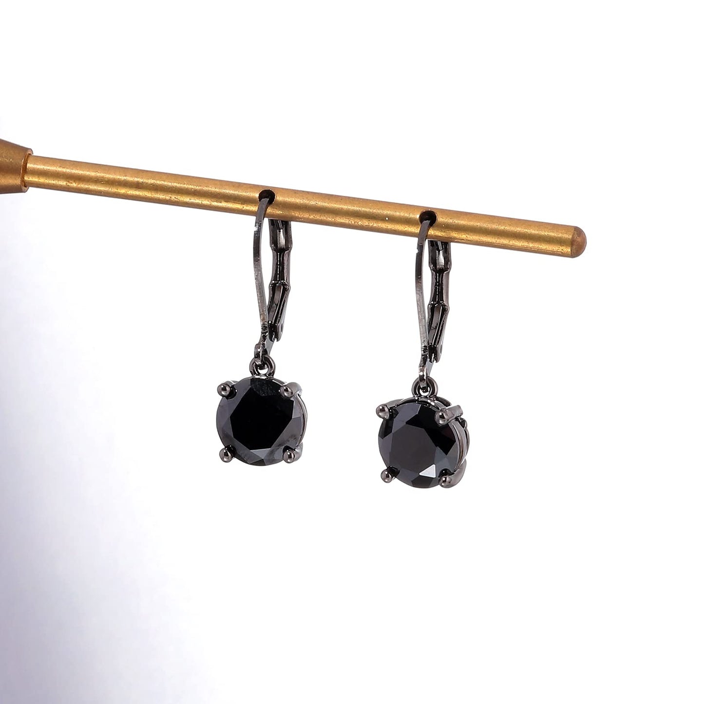 CiNily Leverback Dangle Earrings for Women Ladies Pendant Earrings 14K Black Gold Plated Drop Earring Black Created Crystal Dangle Earrings for Sensitive Ears Hypoallergenic Jewelry 8 mm