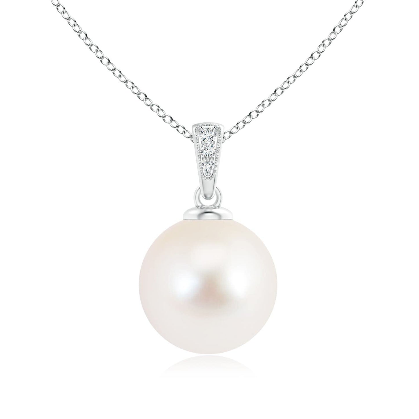 Angara Freshwater Pearl Solitaire Pendant for Women | Solitaire Freshwater Pearl Pendant with Diamonds in White Gold | June Birthday, Anniversary, Gemstone Jewelry Gift | AAA