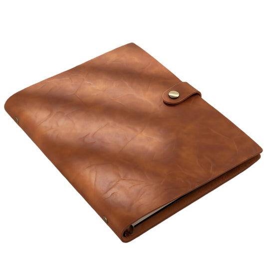 Refillable A5 Leather Binder Journal Soft Cover Notebook, Vintage Crinkled Leather Organizer with 6 Ring Binder, 148 Lined Loose Leaf Pages, Pen Holder, Pocket & Card Slots, for Work Study Daily, Brown