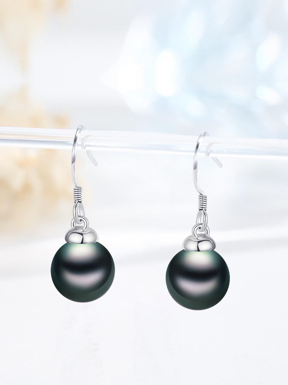 Tahitian Black Pearl Earrings 18K White Gold Plated 925 Sterling Silver Earrings AAA+ Handpicked Pearl Jewelry Gifts Drop Dangle Earrings for Wife Women Wedding Anniversary Birthday