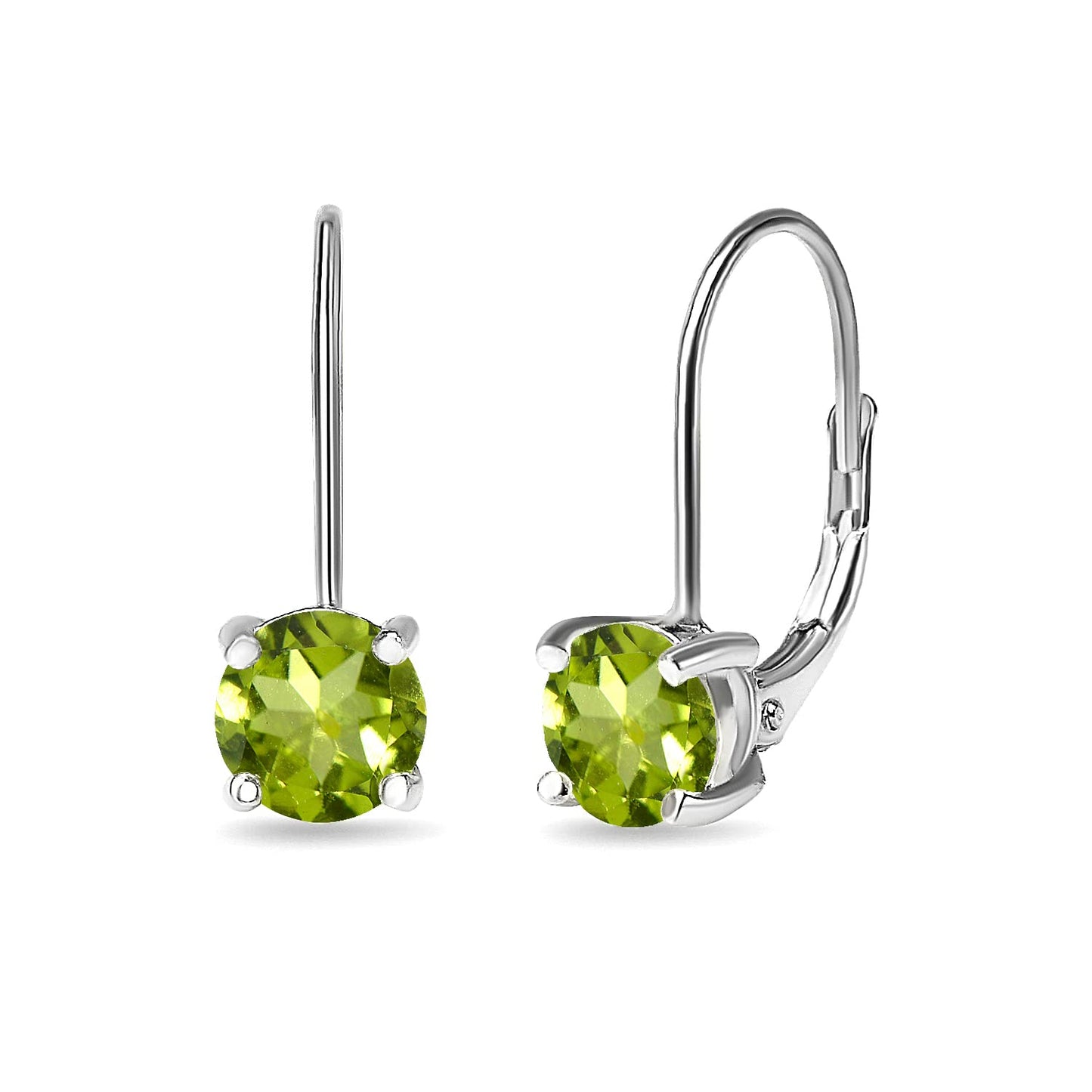 Green Earrings for Women 6mm Round Leverback Sterling Silver Drop Peridot Earring for Bridesmaids Prom Fashion