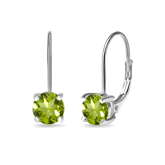 Green Earrings for Women 6mm Round Leverback Sterling Silver Drop Peridot Earring for Bridesmaids Prom Fashion