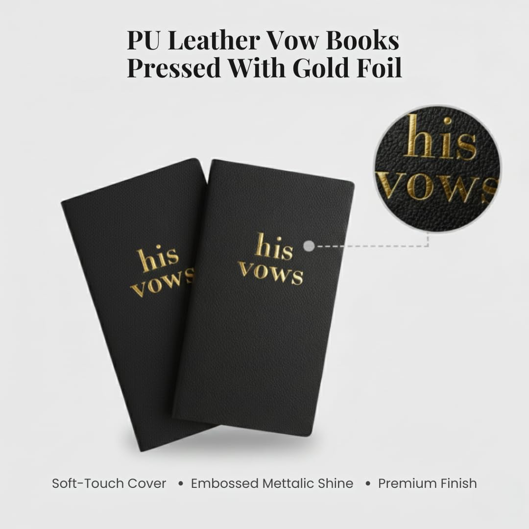 Pretty Robes LGBTQ Premium Leather Vow Books His and His Booklet - Wedding Stuff & Essentials for LGBTQ Wedding - Ideal Gift, Must Have Wedding Planning Books - Keepsafe Gay Couple (Black/Black)