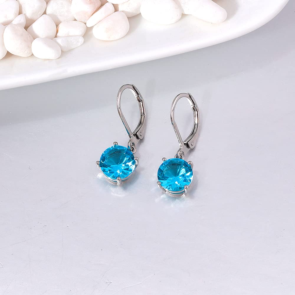 CiNily Leverback Dangle Earrings Created Blue Crystal Drop Earrings White Gold Plated Jewelry for Women 8 mm