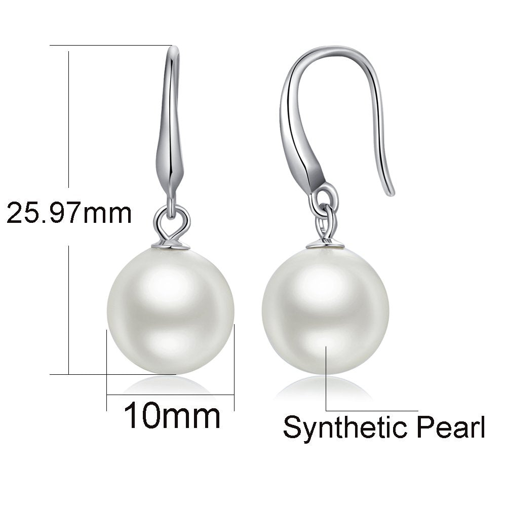 Han han Pearl Dangle Earring for Women 925 Sterling Silver Drop Earrings 10MM