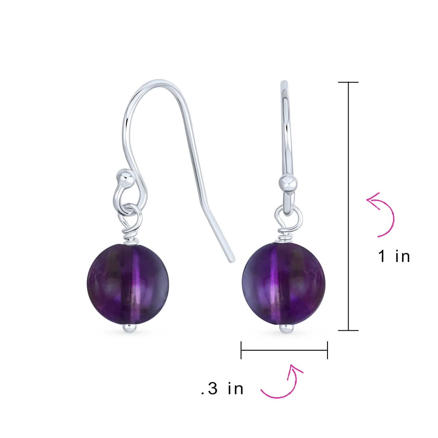 Bling Jewelry Timeless .925 Sterling Silver Blue Green Amazonite & Light Purple Amethyst Bead 8mm Ball Drop Earrings Fish Hook Genuine Gemstone (Set of 2)