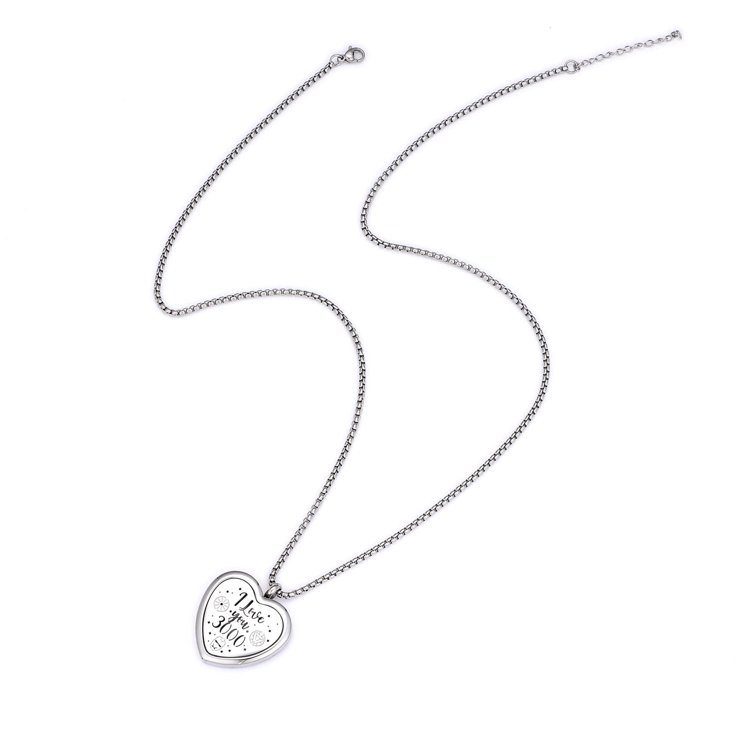 Heat Essential Oil Diffuser I Love You 3000 Necklace - Stainless Steel Essential Oil Diffuser Necklace Air Freshener Aromatherapy Locket Pendant Necklace with Chain&Pads