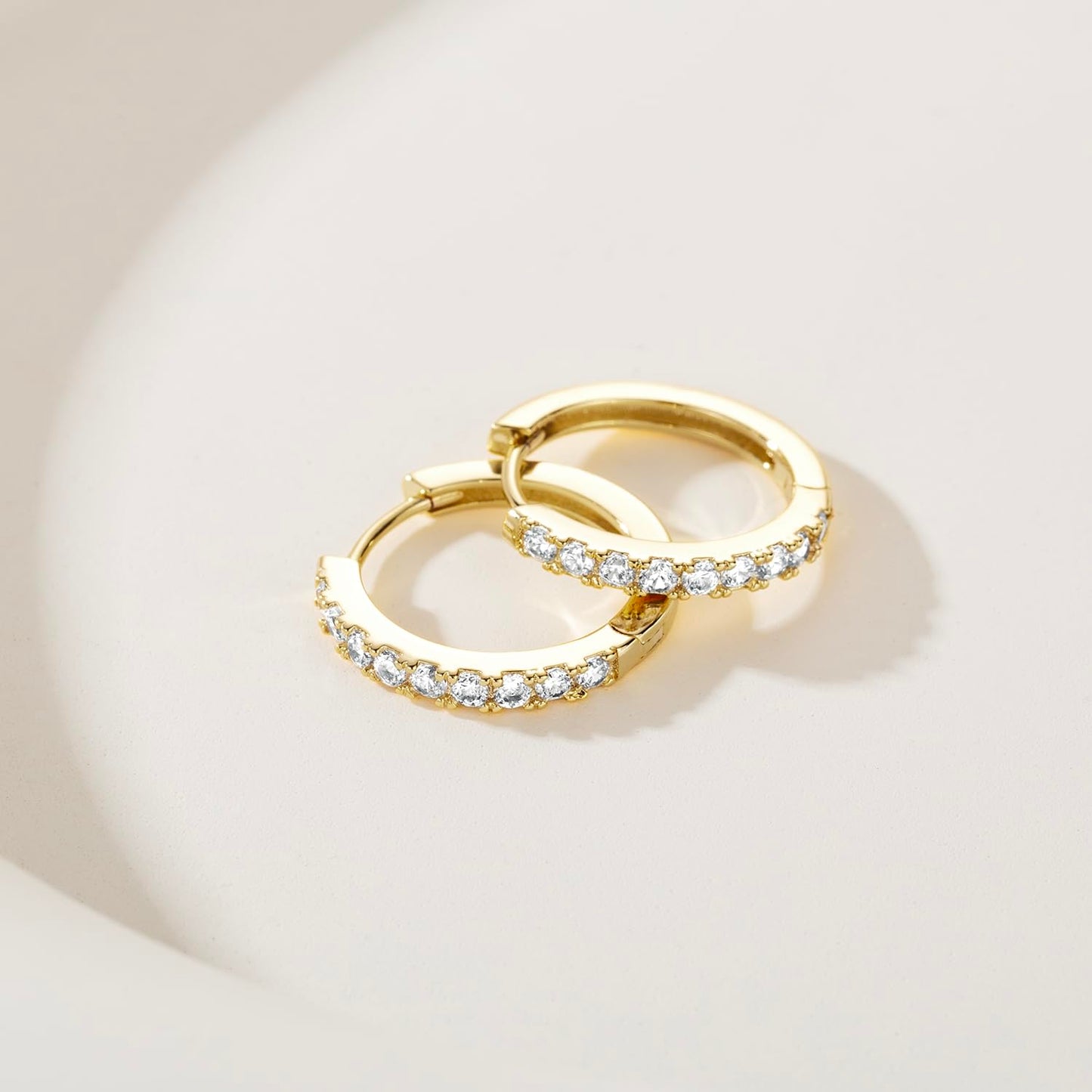 NEARLAND 14K Gold Hoop Earrings for Women 14K Gold Earrings for Women Small Gold Hoop Earring for Womens with Round Cubic Zirconia Lightweight Huggie Hoops Earring for Womens 12/14/16/20/25/30mm