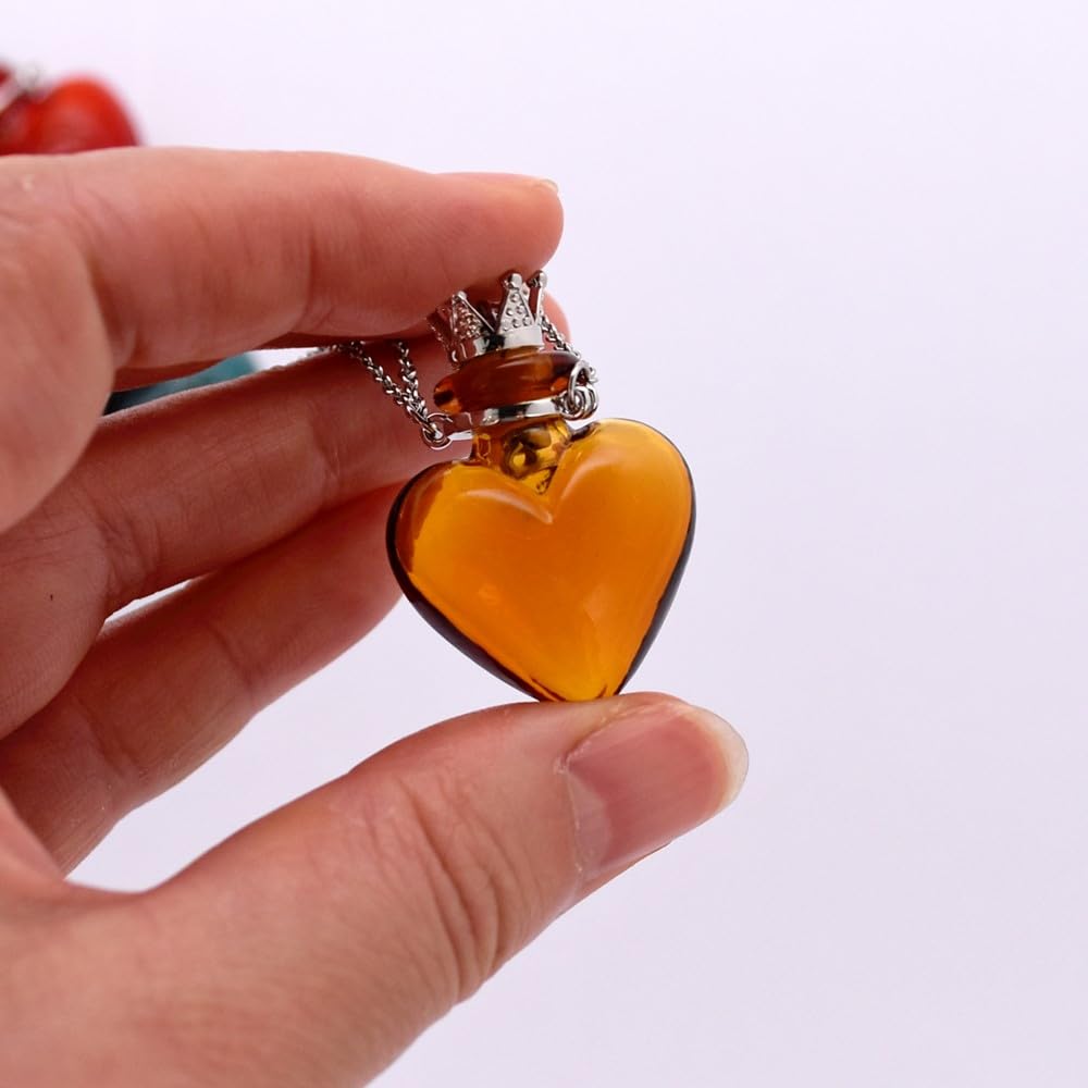 Glaze Glass Heart-Shaped Refillable Essential Oil Necklace Pendant - Aromatherapy Perfume Diffuser Pendant with Stainless Steel Chain (Grape Purple)