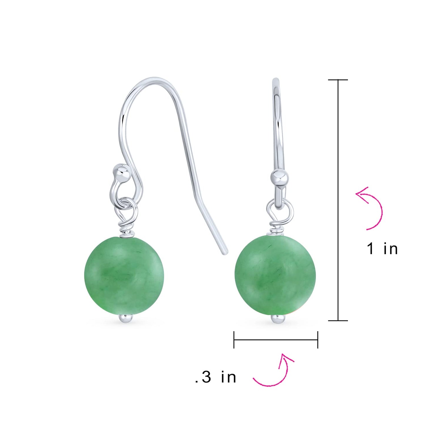 Bling Jewelry .925 Sterling Silver Green Aventurine & Red Carnelian Bead 8mm Dangle Ball Drop Earrings For Women French Fish Hook Wire (Set of 2) Genuine Gemstone