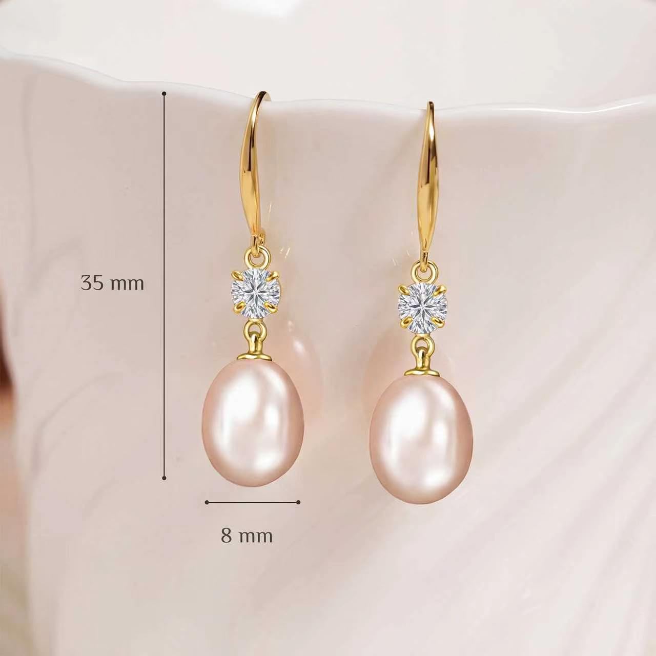 Pearl Drop Earrings for Women, Gold Plated & 925 Sterling Silver, Pink & White Dangle Earrings, Dainty Cute Elegant Bridal Wedding Gift for Her | Christmas Gift for Women (Gold Ear Hook Pink Pearl)