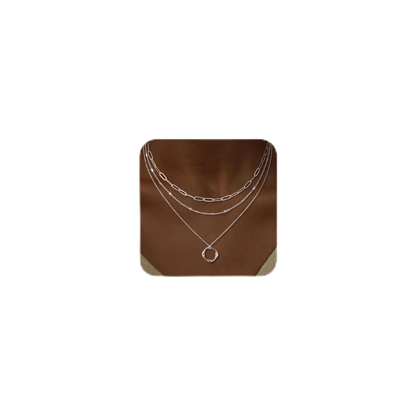 CHESKY Layered Silver Necklaces for Women Trendy, Silver Plated Dainty Stackable Charm Necklaces for Womens Layering Paperclip Chain Diamond Pendant Necklaces Jewelry Set for Women Gifts