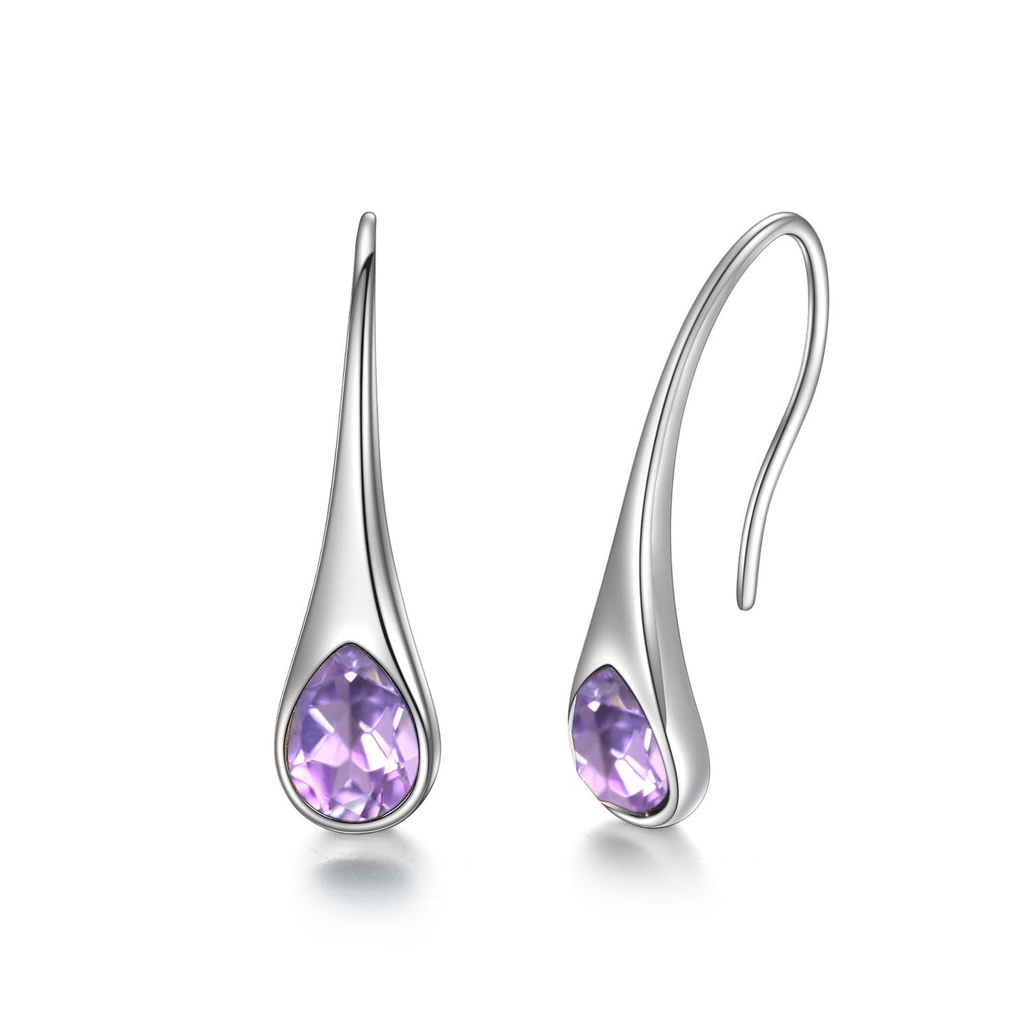 925 Sterling Silver Pear-Shaped Hook Earrings with Simulated Alexandrite Light Purple Crystals, Teardrop June Birthstone Jewelry Gifts for Women Wife Mom