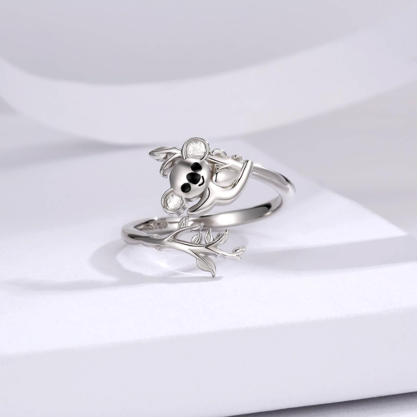 Zepmais 925 Sterling Silver Animal Ring - Adjustable Open Owl Axolotl Rings with Heart Cubic Zirconia Opal Cute Animals Jewelry Gifts for Women (Koala)
