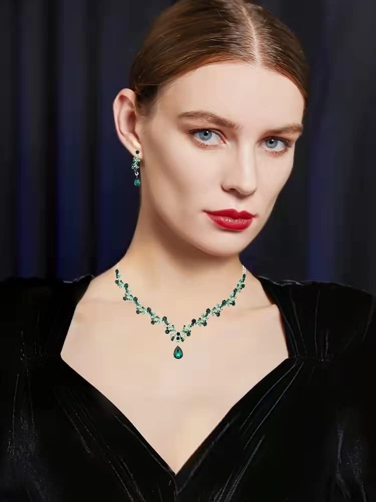 Enrwin 3Pcs Austrian Crystal Jewelry Set for Women, Necklace Dangle Earrings Link Bracelet Jewelry Set with Gold/Platinum/Gun