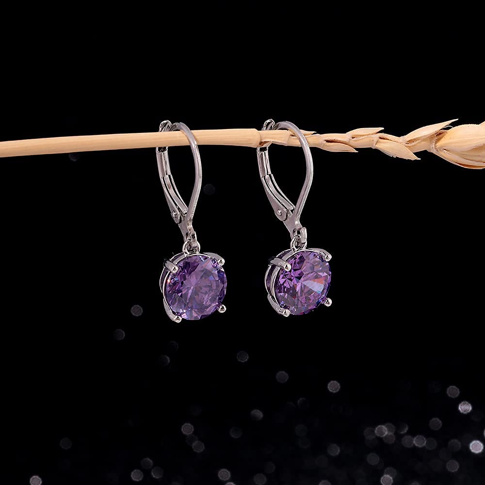 CiNily Leverback Dangle Earrings Created Purple Crystal Drop Earrings White Gold Plated Jewelry for Women 8 mm