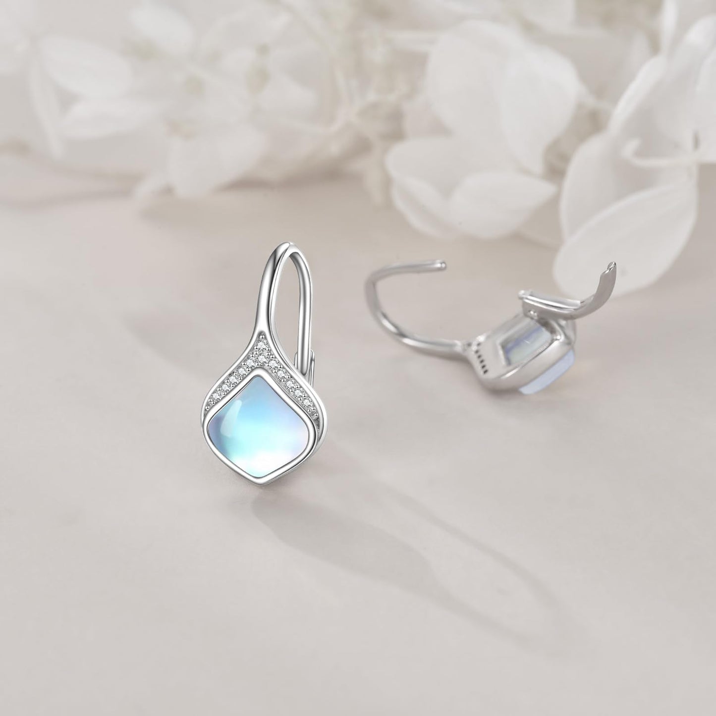 Moonstone Drop Earrings Sterling Silver Moonstone Teardrop Leverback Earrings Cubic Zirconia Dangle Jewelry Christmas Gifts For Women