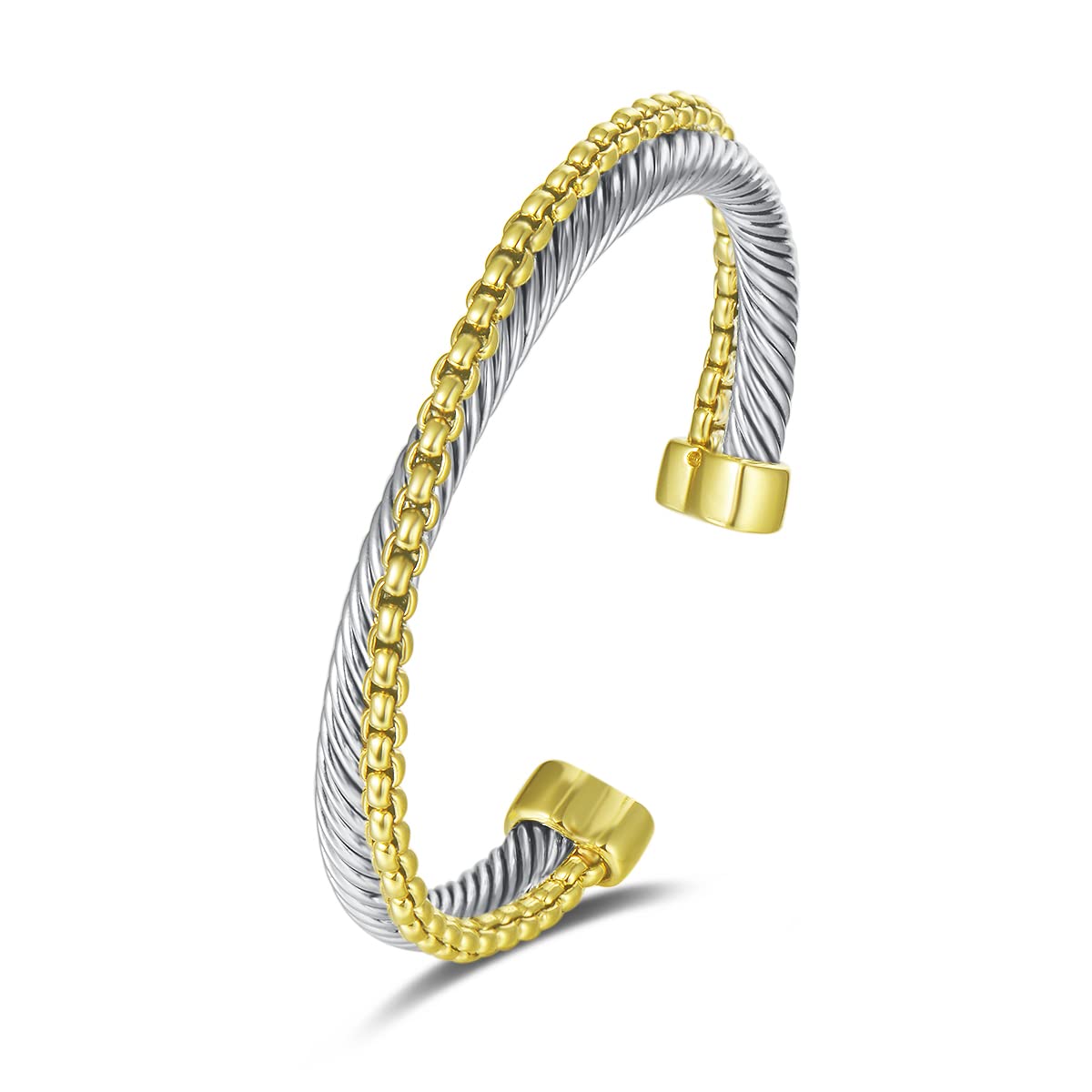 UNY JEWEL Single Line Cross Over Twisted Cable Wire Cuff Bangles Bracelet Designer Inspired For Women Fashion Jewelry (Box Chain)