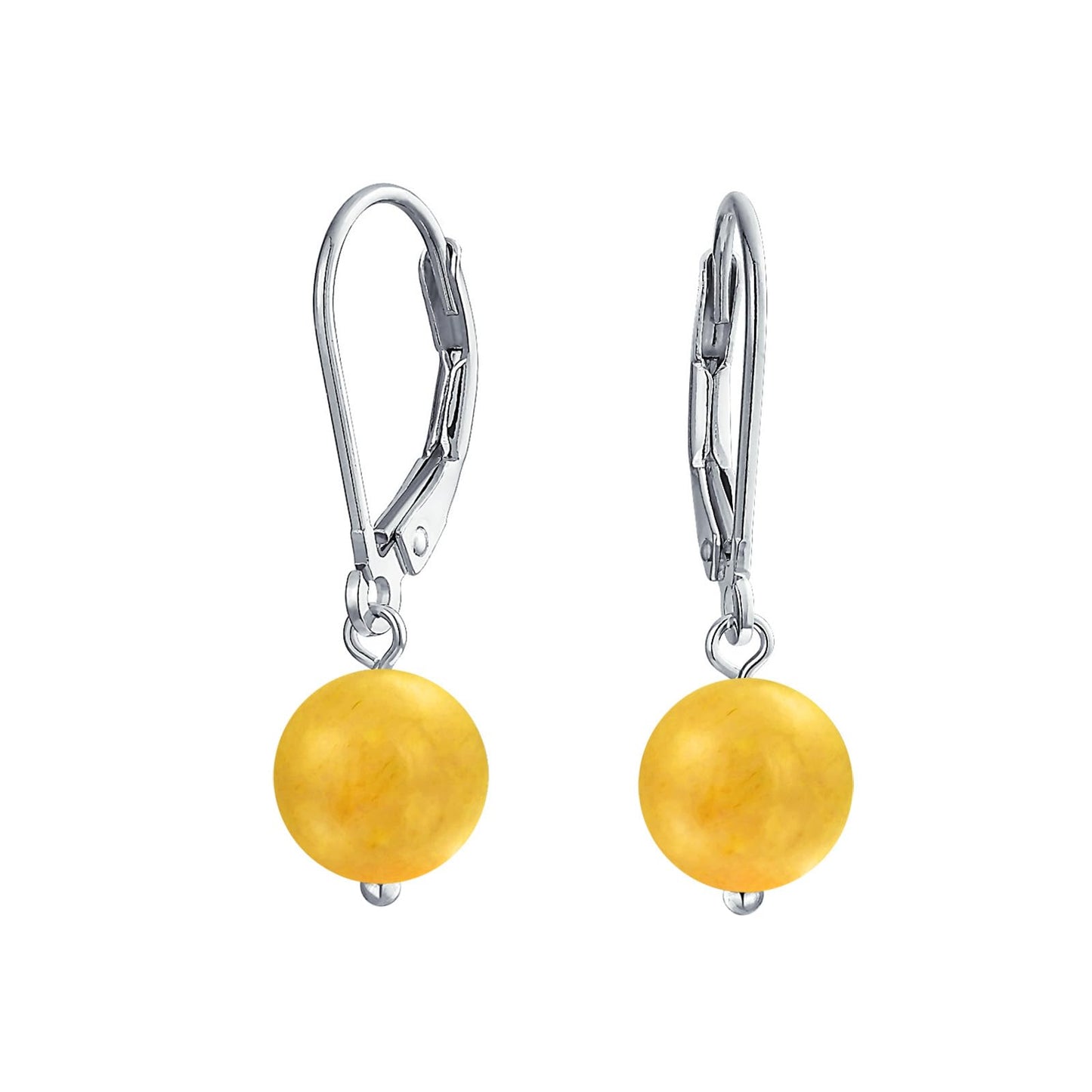 Bling Jewelry Timeless .925 Sterling Silver Yellow Jasper Bead 8mm Ball Drop Earrings Lever Back Genuine Gemstone