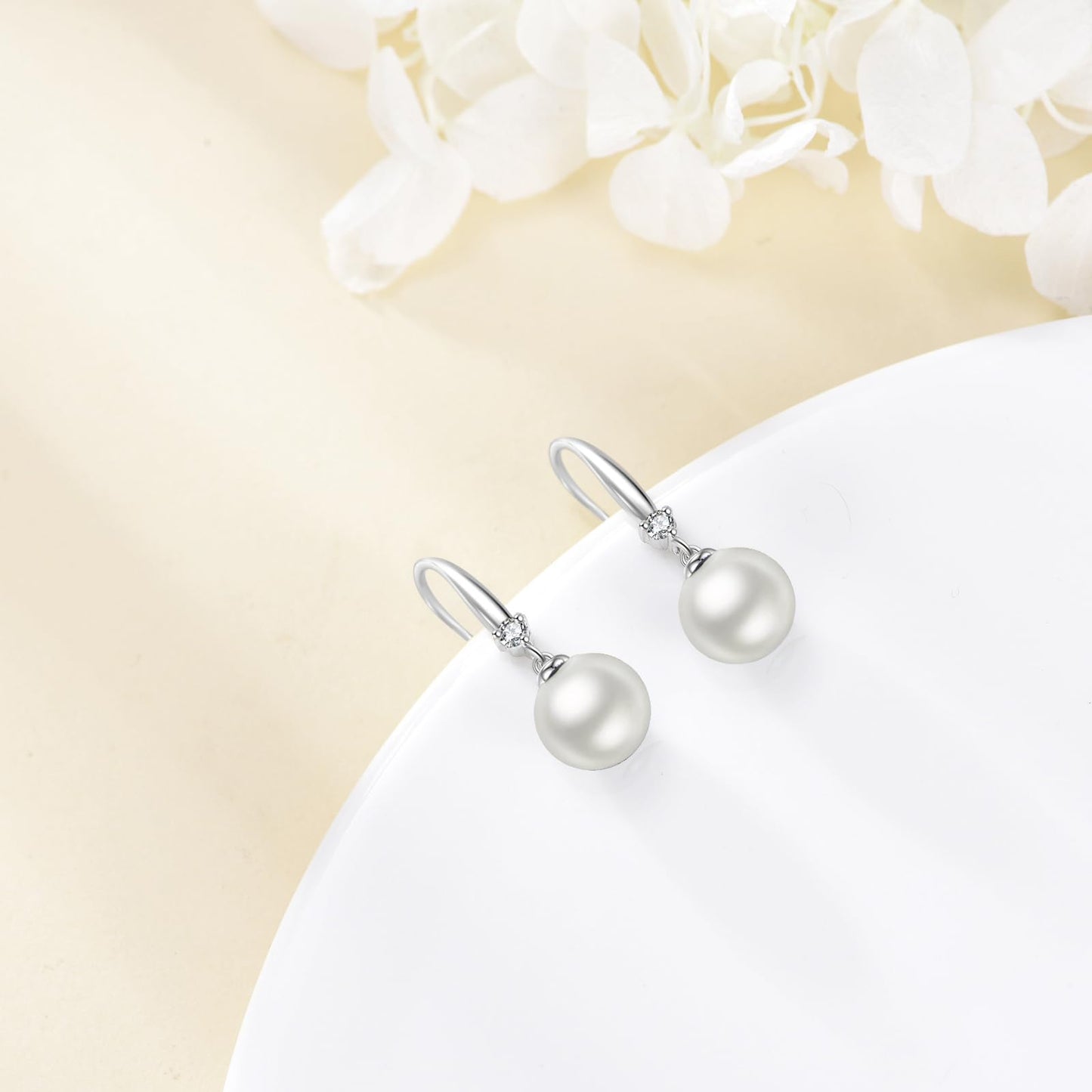 925 Sterling Silver Pearl Leverback Earrings Dangle Drop Birthstone Jewelry Gifts for Women (White Pearl-April)