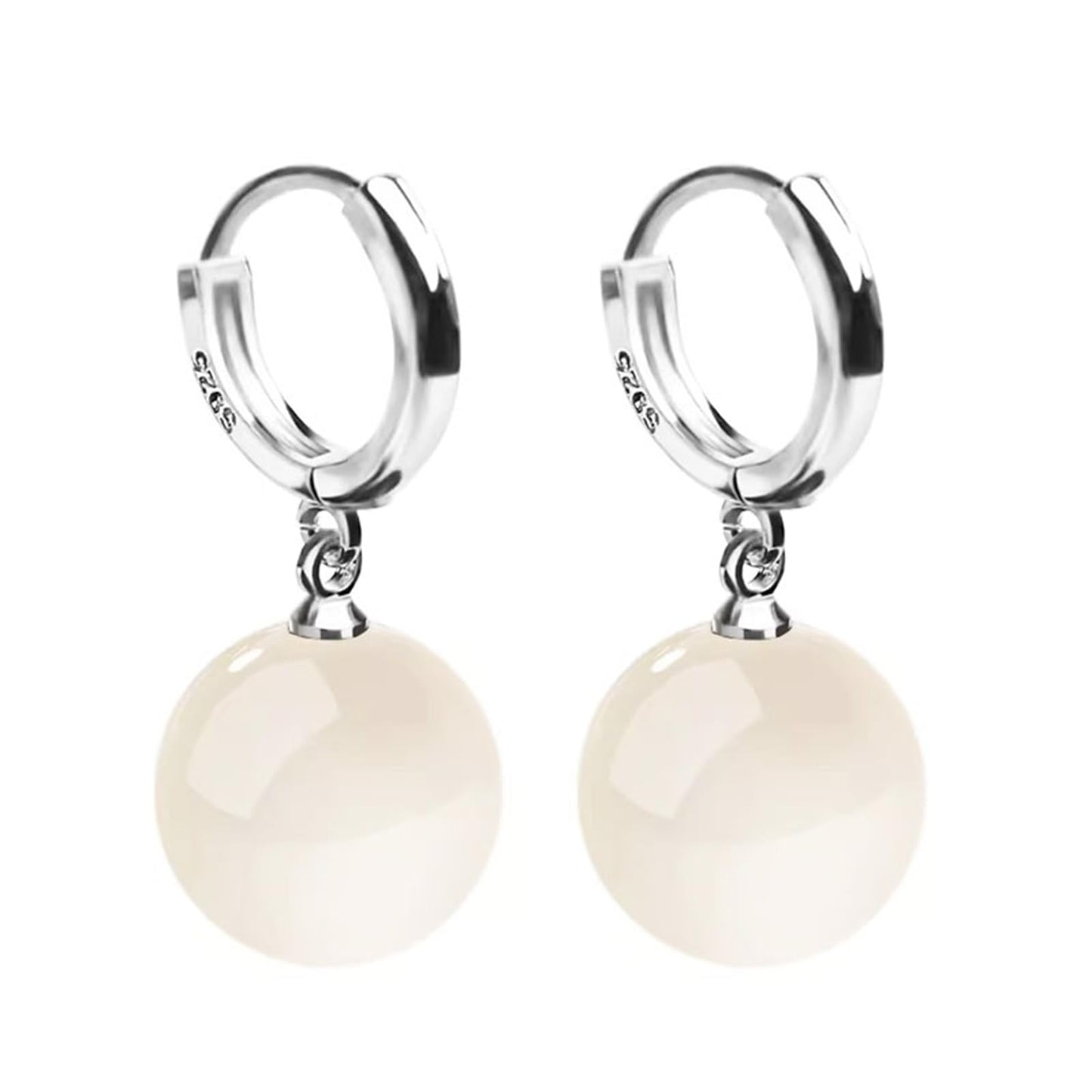 QLYOVWE Handmade Jade Earrings Basic Gemstone Round 12MM Bead Ball Drop Dangle Earrings Rose Quartz Stone Natural Agate Bead Jade Drop Earrings for Women