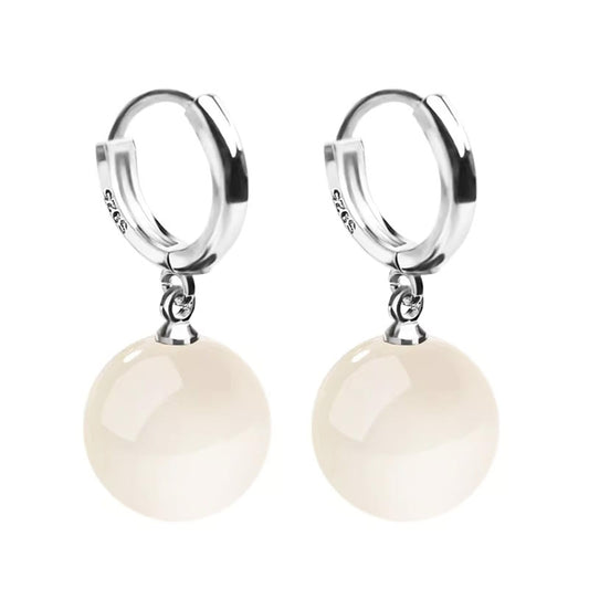 QLYOVWE Handmade Jade Earrings Basic Gemstone Round 12MM Bead Ball Drop Dangle Earrings Rose Quartz Stone Natural Agate Bead Jade Drop Earrings for Women