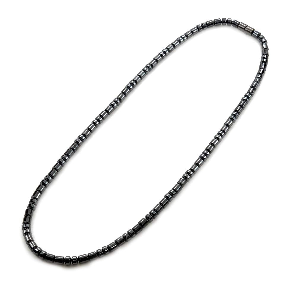 Accents Kingdom Men's Magnetic Hematite Therapy & Healing Stone with Small Drum Bead Necklace, 20"