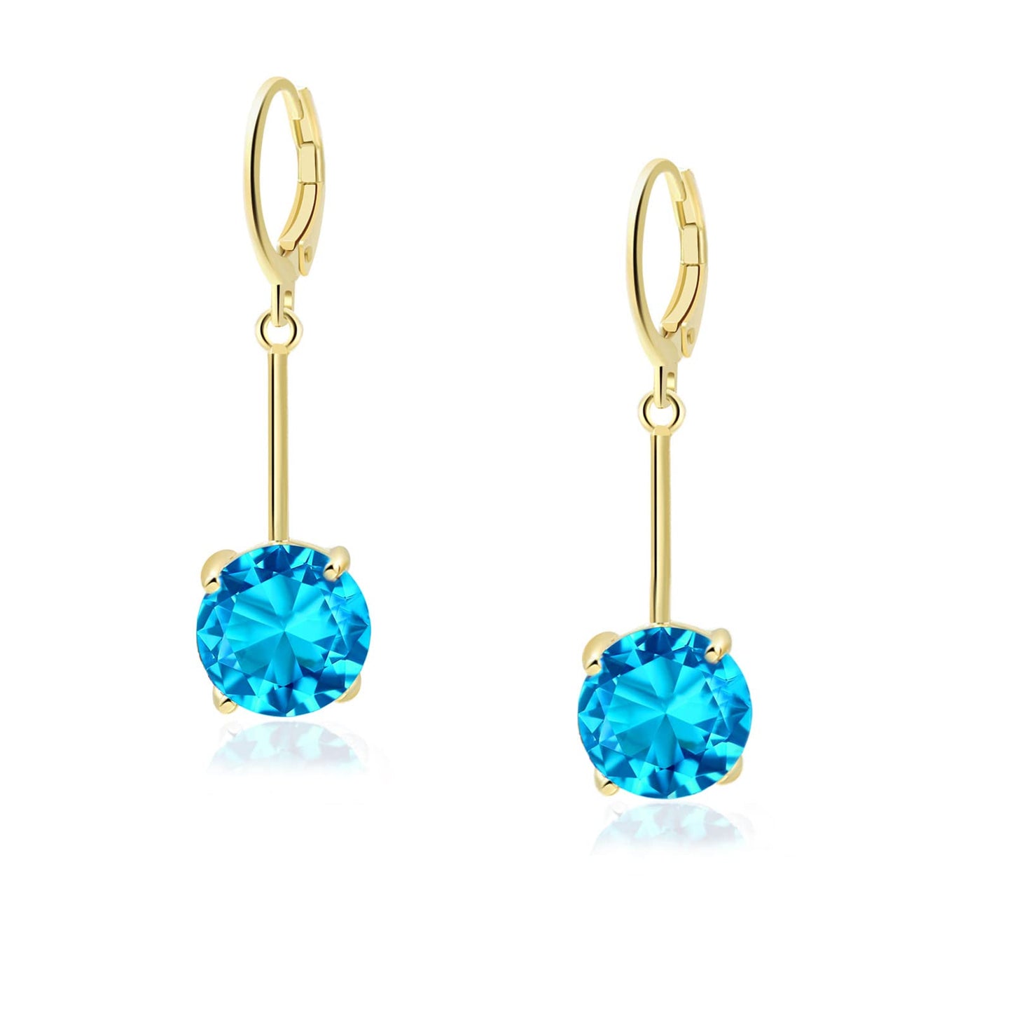 VONSSY Gemstone Drop Dangle Earrings | Platinum /Gold Plated Leverback Crystal Cubic Zirconia Hanging Red /Pink/Blue Earrings (Blue-Gold)