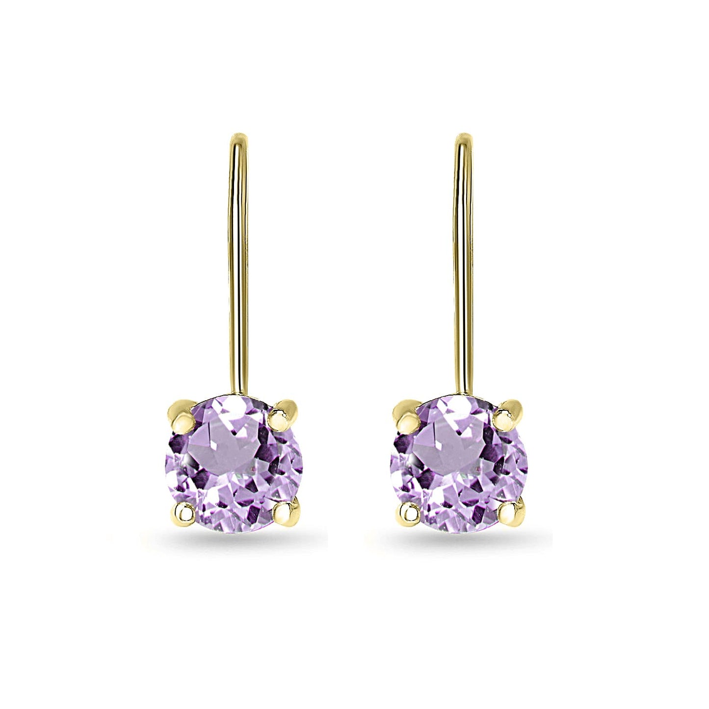 Purple Earrings for Women Yellow Flashed Sterling Silver 6mm Round Gold Leverback Drop Genuine Gemstone Birthstone Amethyst Earrings Fashion Bridesmaids