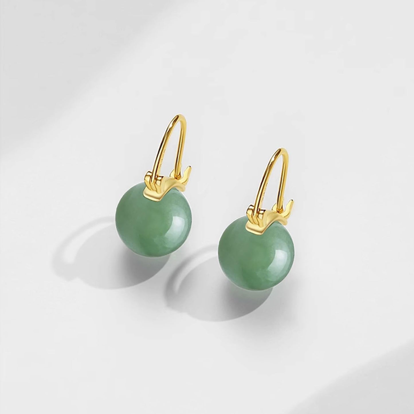 OwMell Elegant 925 Sterling Silver Pearl Drop Earrings Dangle Stud Gold Plated Earrings for Women Large Size 12mm - Green Aventurine