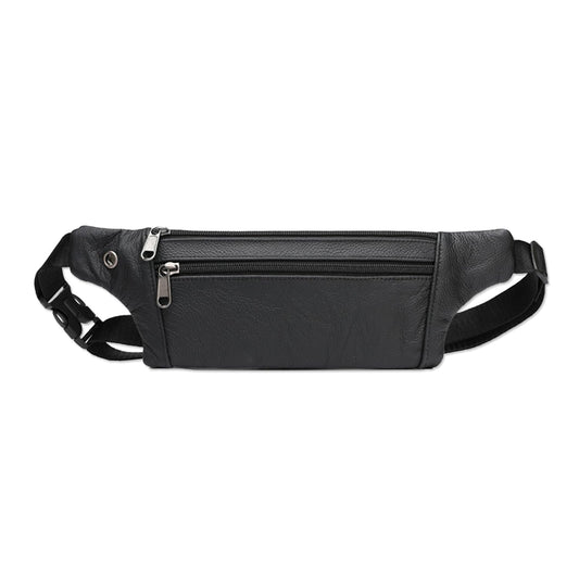 YRMLYMOP Leather Belt Bag,Black Belt Bag Mens Fanny Pack Crossbody 3-Zipper Pockets Phone Bag Fits All Phones Wallet Keys, Casual Hands-Free Waist Pack For Travel Workout Running Gifts