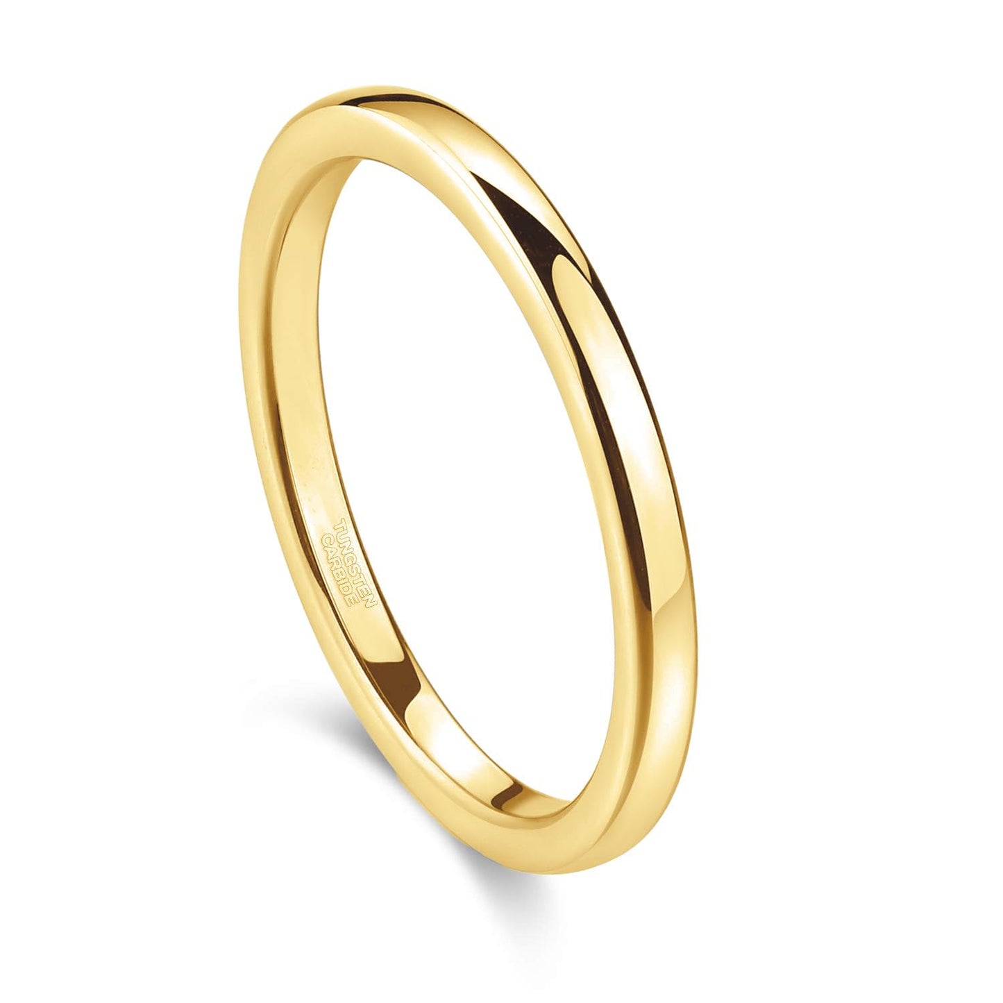 Greenpod 2mm Tungsten Wedding Band Ring for Women Men 24K Gold Plated Domed High Polish Engagement Ring Size 4.5