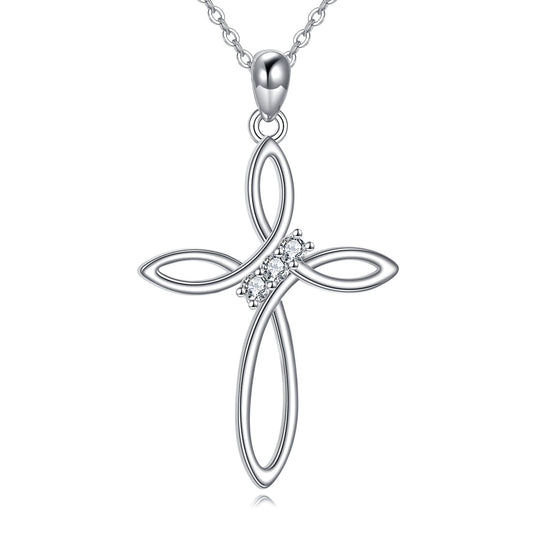 VONALA Valentine's Day Gifts 925 Sterling Silver Celtic Knot Cross Necklace for Women Birthstone Cross Pendant Necklace Birthday Jewelry Gifts for Women