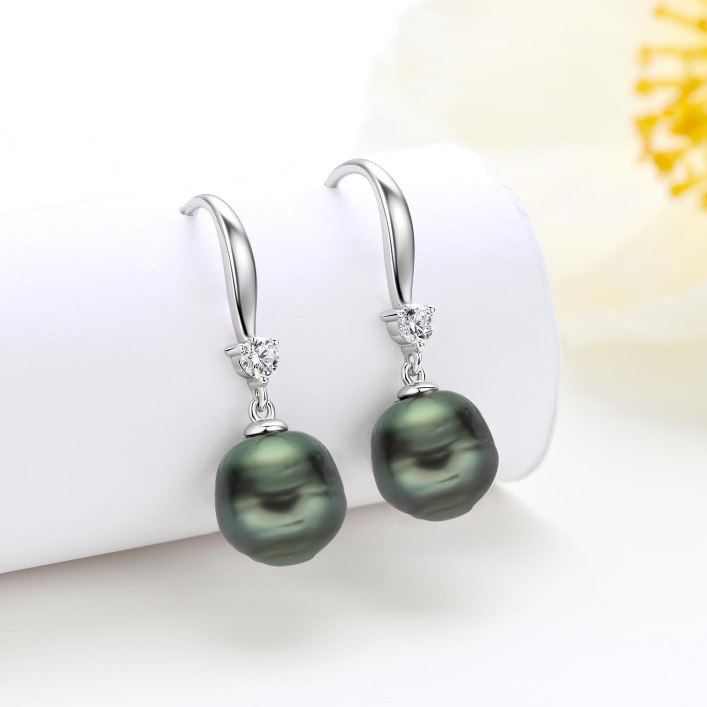 Black Pearl Earrings for Women, 925 Sterling Silver Tahitian Cultured 8-9mm Baroque Pearl Drop Dangle Earrings Birthday Anniversary Jewelry for Mom Wife