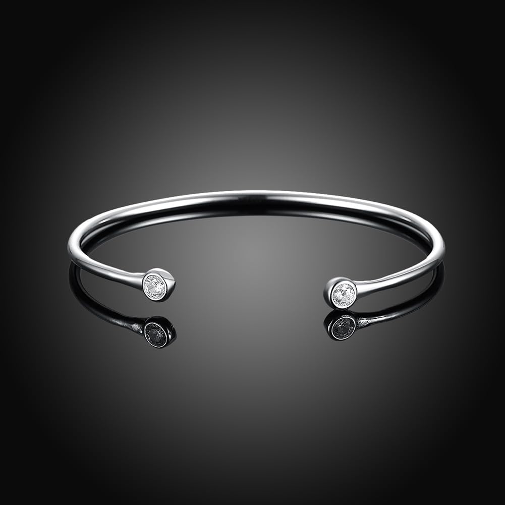 Handmade 925 Sterling Silver Bracelet Minimalist Silver Bangle Bracelet Open Adjustable Simple CZ Cuff Bracelets for Women Teen Girls Fashion Dainty Jewelry Women Gift for birthday Valentine's Day