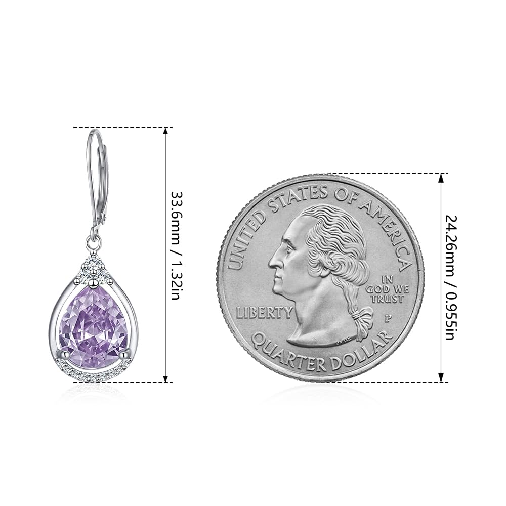 Purple Stone Earrings Sterling Silver June Birthstone Teardrop Dangles Jewelry Wedding Engagement Christmas Gifts for Women Her Wife Fiancée