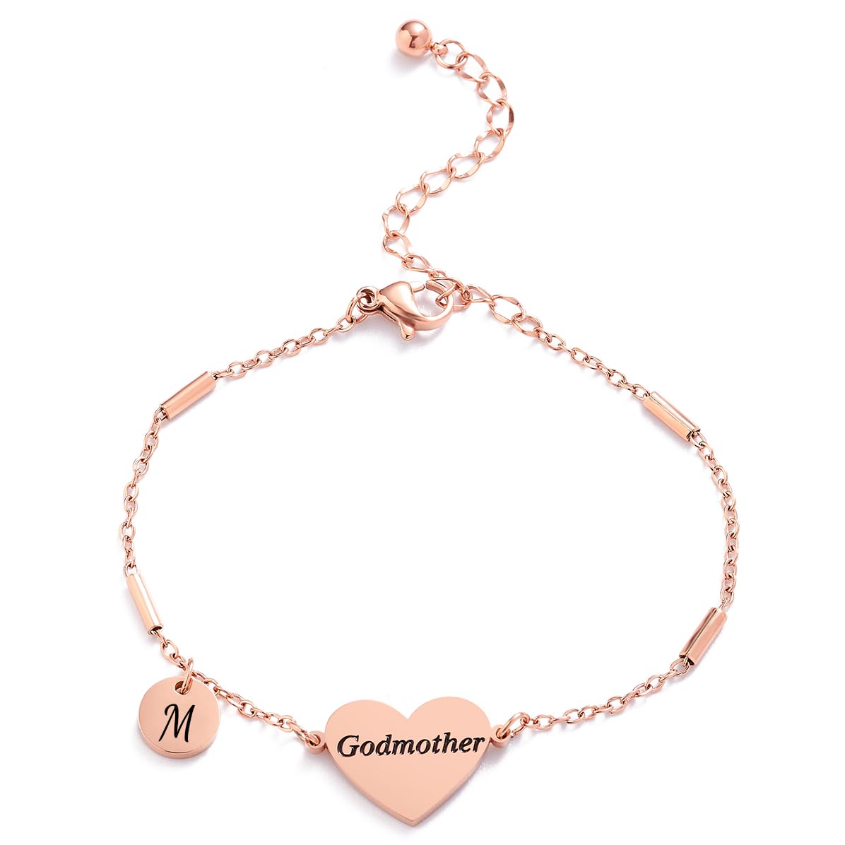 CHENVA Godmother Gifts Initial Bracelet Bangle for Women Gift for Godmother from Goddaughter (Godmother Bracelet-M-Rose Gold)