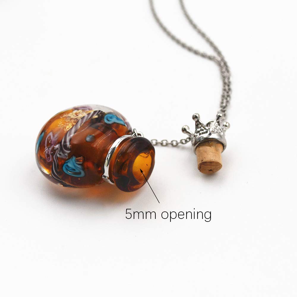 Stainless Steel Colored Glass Pendant Necklace Diffuser Perfume Pendant Aromatherapy Charms (Brown)