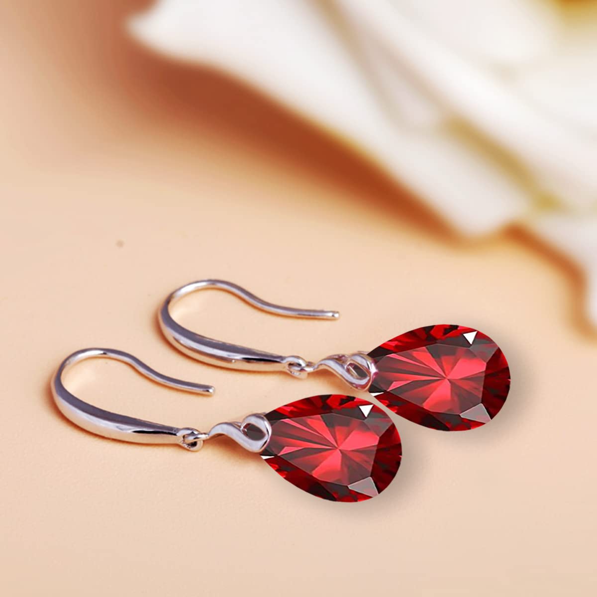 Silver Dangle Earring 14k White Gold Plated 925 Sterling Silver 12mm Pear Shape Naked Drill Crystal Drop Earrings For Women