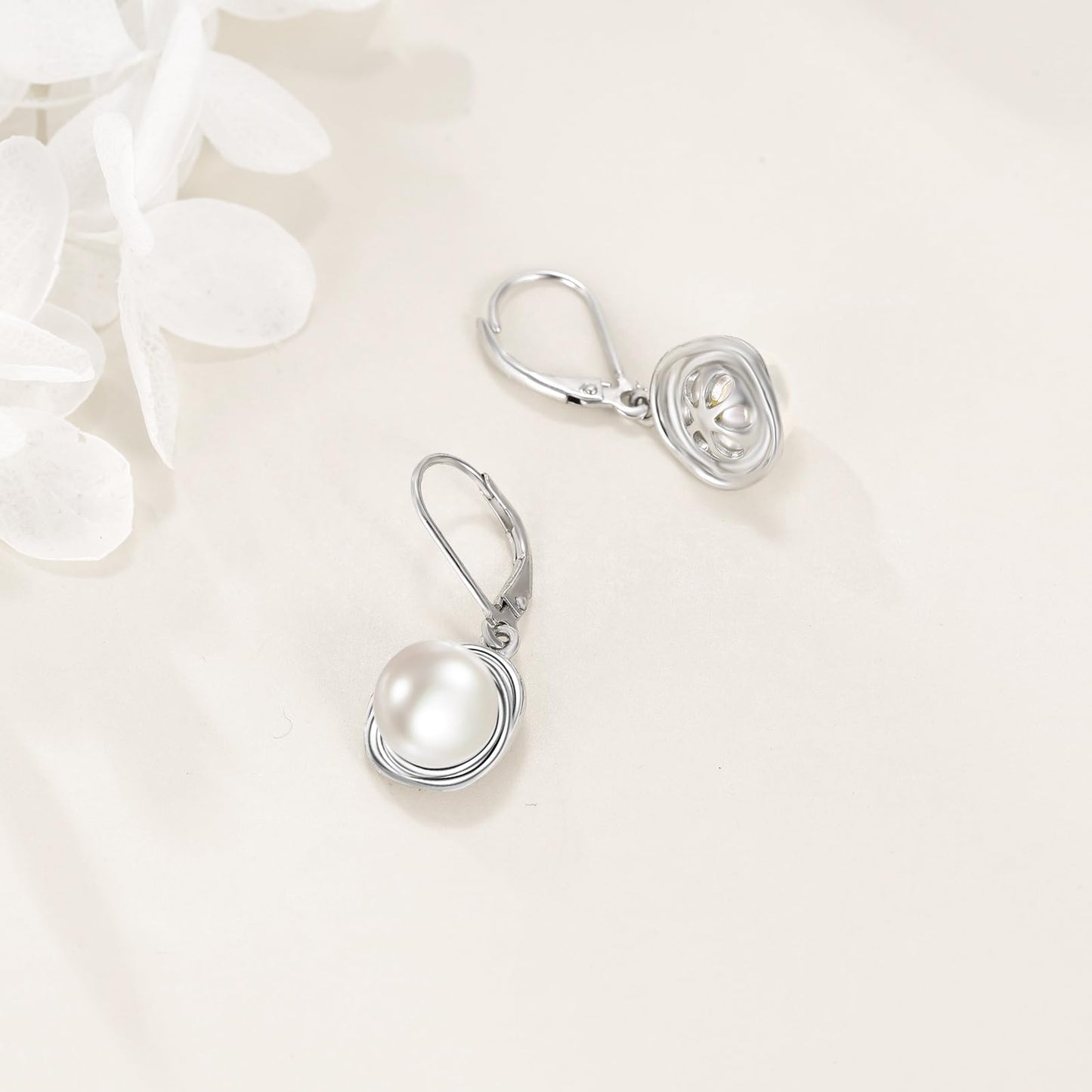 POPLYKE Fresh Water Pearl Dangle Earrings 925 Sterling Silver Pearl Leverback Earrings for Women Mother's Jewelry Gifts Birthday Hypoallergenic