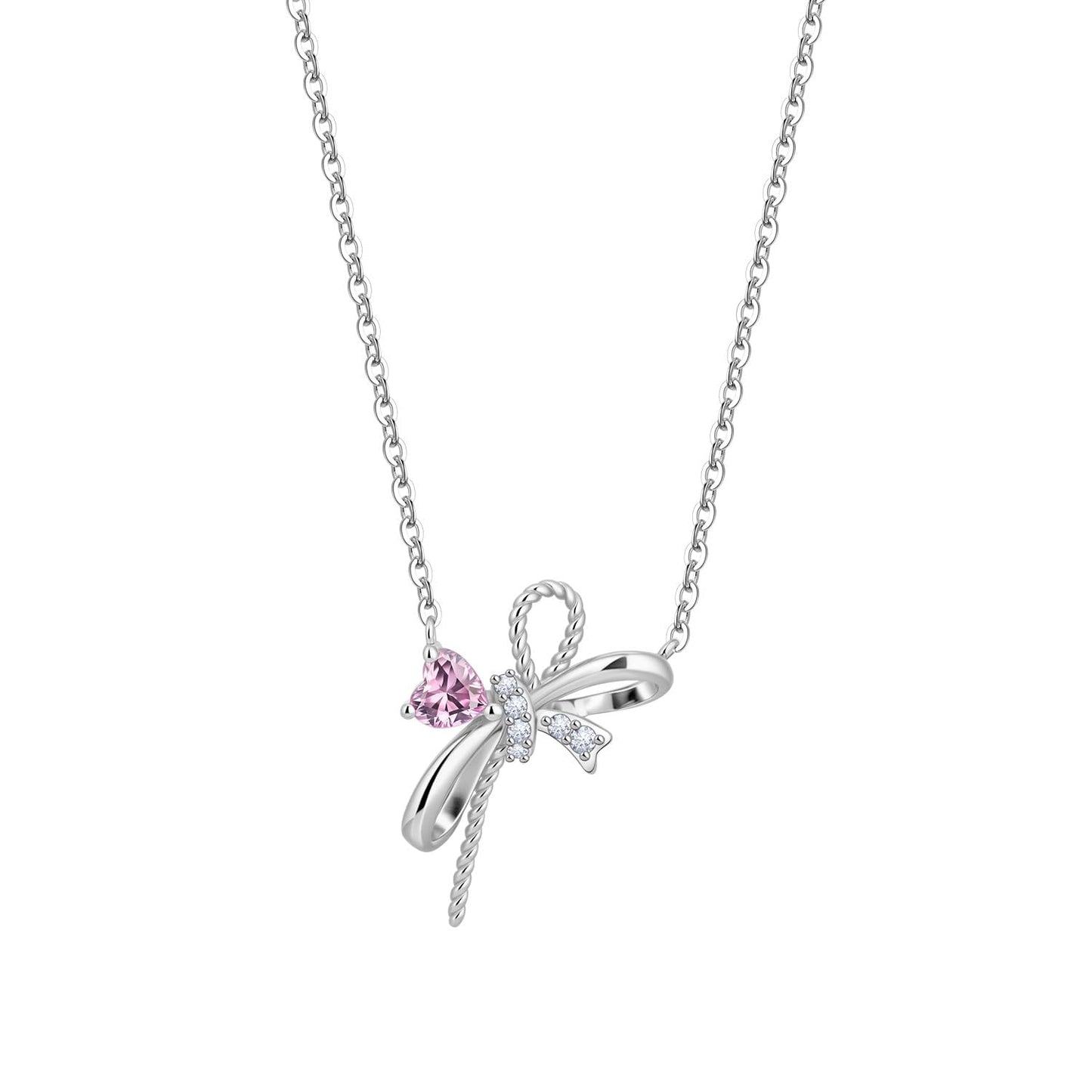 MISEFF 925 Sterling Silver Fashion Pendant Necklace for Women，Fashion Jewelry, 18K Gold Plated， Advanced Retro Series Link Chains ，Basic Multifunctional Accessories Suitable for Multiple Occasions and Daily Wear (Pink love bow)